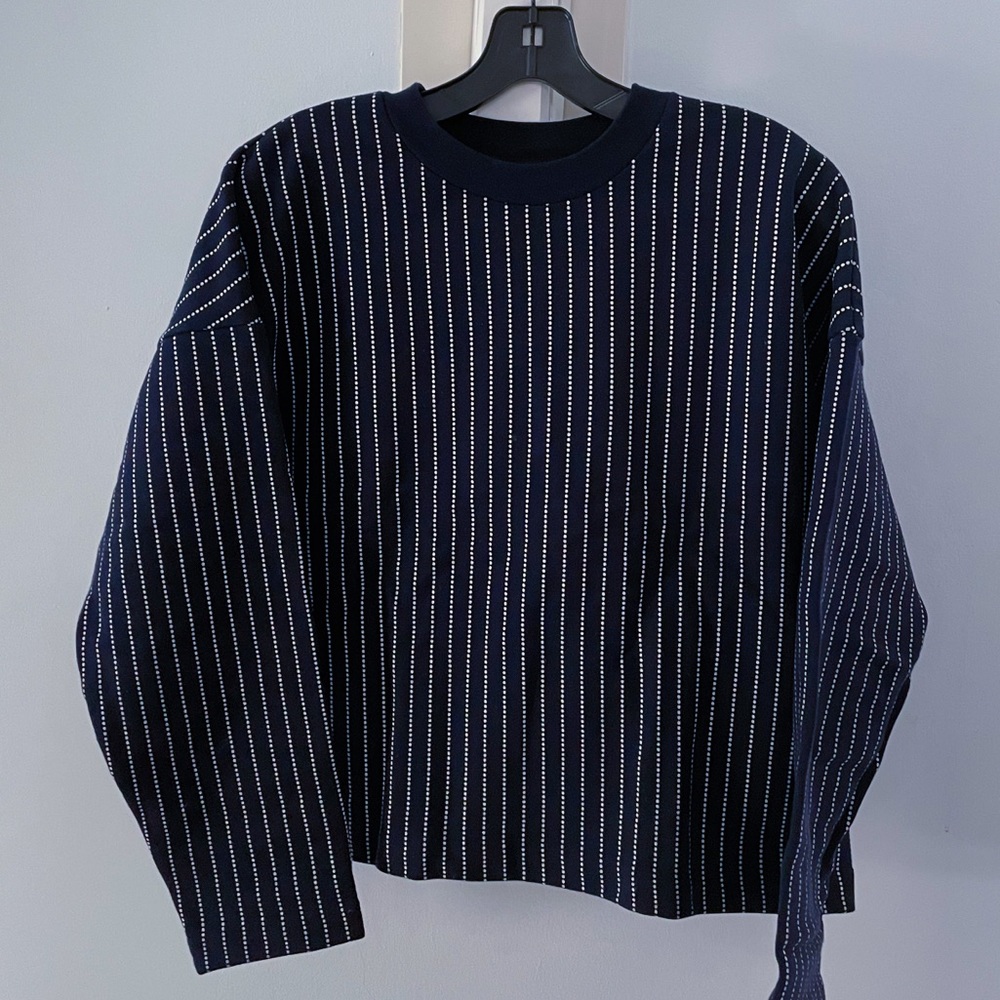 & Other Stories - Navy Cotton Crewneck Sweater with White Stripes (US 6)